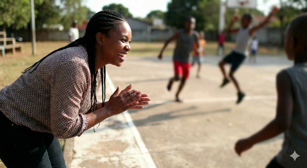Supportive parent cheering from the sidelines, demonstrating positive basketball parent tips.